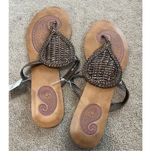 strappy metallic thong sandals